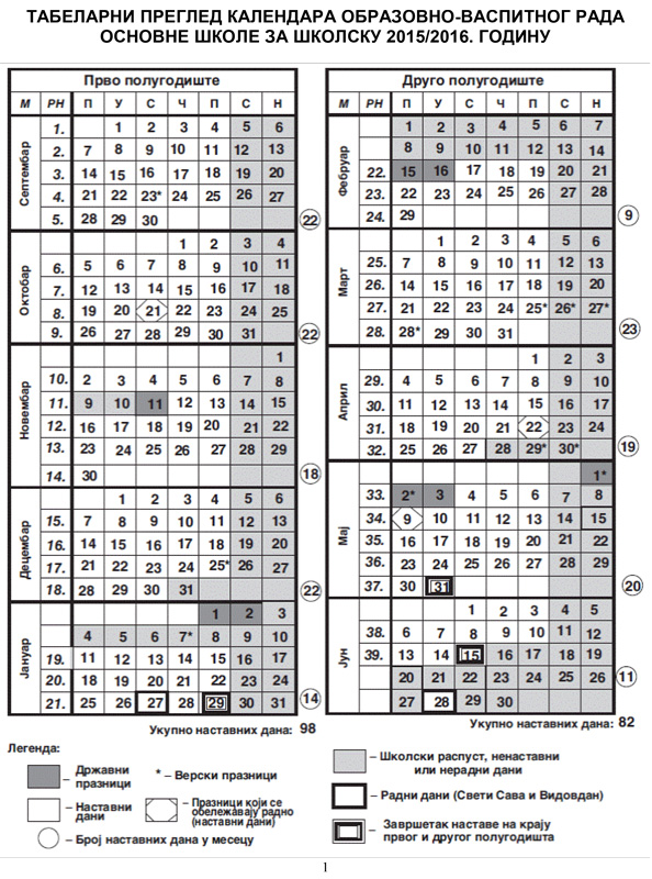 skolski kalendar 2014-2015